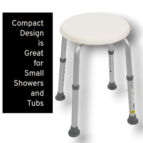 Essential Medical Supply Round Bath Stool for Compact Showers and Tubs, Height Adjustable, White