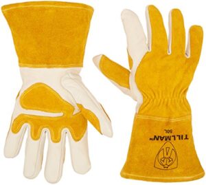 john tillman and co 50xl top grain leather mig gloves with split leather palm reinforcements, split leather back, fleece lining, seamless forefinger and elastic back (carded), x-large (til50xl)