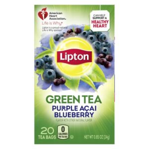 lipton green tea bags, purple acai, blueberry, 20 count (pack of 6)