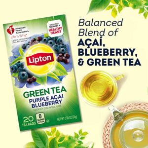 Lipton Green Tea Bags, Purple Acai, Blueberry, 20 Count (Pack of 6)