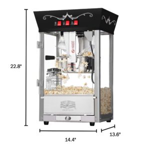 Matinee Popcorn Machine - 8oz Popper with Stainless-Steel Kettle, Reject Kernel Tray, Warming Light, and Accessories by Great Northern Popcorn (Black)