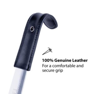 FootFitter Premium Stainless Steel Shoe Horn – Extra Thick, Best Sturdy Shoehorn with Genuine Leather Handle Grip (16" Shoe Horn)