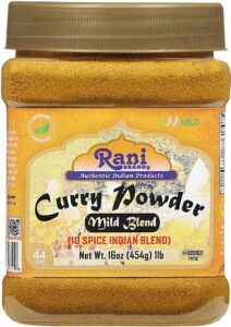 rani curry powder mild (10-spice authentic indian blend) 1lb (454g) pet jar ~ all natural | salt-free | no chili or peppers | vegan | no colors | gluten friendly | non-gmo | kosher | indian origin