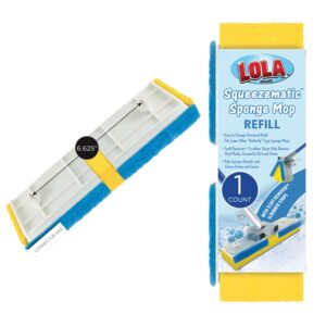 lola products squeeze matic easy clean butterfly sponge mop head refill, 9" wide replacement mop head, pack 1