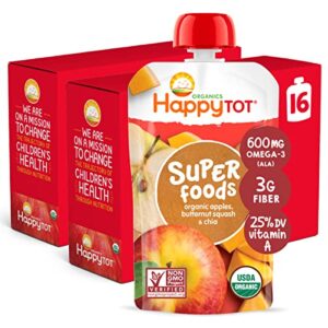 happy tot organic stage 4 super foods apples & butternut squash + super chia, 4.22 ounce pouch (pack of 16) (packaging may vary)
