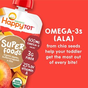 Happy Tot Organic Stage 4 Super Foods Apples & Butternut Squash + Super Chia, 4.22 Ounce Pouch (Pack of 16) (Packaging May Vary)