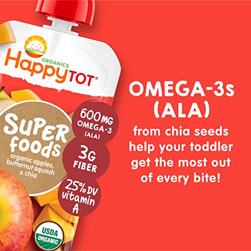 Happy Tot Organic Stage 4 Super Foods Apples & Butternut Squash + Super Chia, 4.22 Ounce Pouch (Pack of 16) (Packaging May Vary)