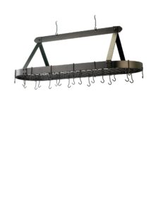 old dutch oval hanging pot rack with grid & 24 hooks, oiled bronze, 48 x 19 x 15.5