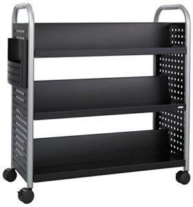 safco scoot double-sided book cart – 6 slanted shelves, swivel wheels, steel construction, 300 lb. weight limit -perfect for home, office,classrooms or libraries black, 5335bl