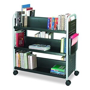 Safco Scoot Double-Sided Book Cart – 6 Slanted Shelves, Swivel Wheels, Steel Construction, 300 lb. Weight Limit -Perfect for Home, Office,Classrooms or Libraries Black, 5335BL