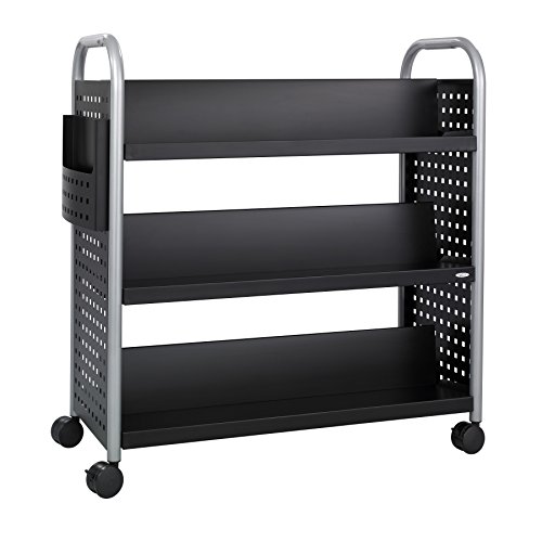 Safco Scoot Double-Sided Book Cart – 6 Slanted Shelves, Swivel Wheels, Steel Construction, 300 lb. Weight Limit -Perfect for Home, Office,Classrooms or Libraries Black, 5335BL