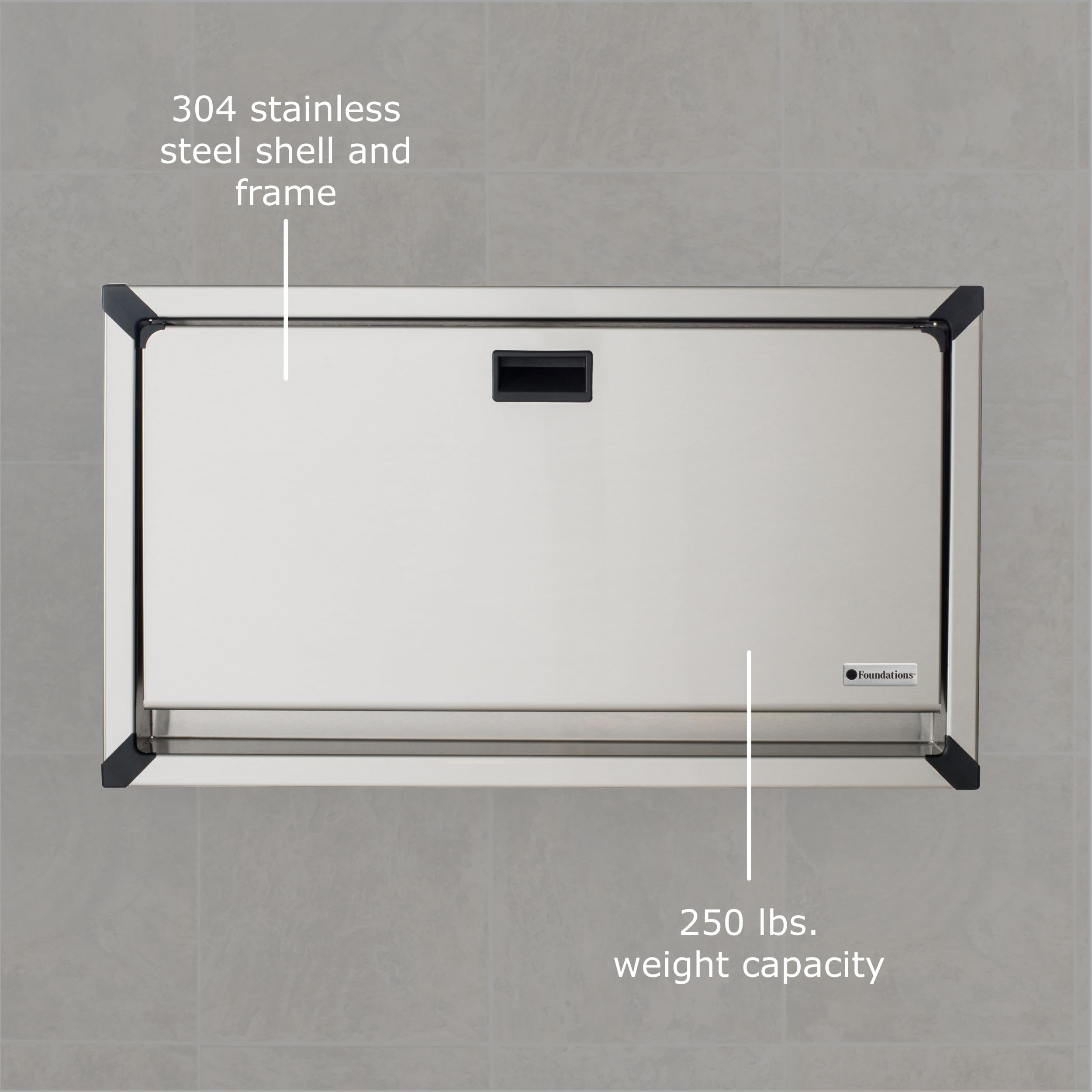 Foundations 100SSC-SM Horizontal Surface-Mounted Baby Changing Station for Commercial Restrooms, Durable Stainless Steel Design, Easy to Clean & Install, Meets All Safety Standards, Made in The USA