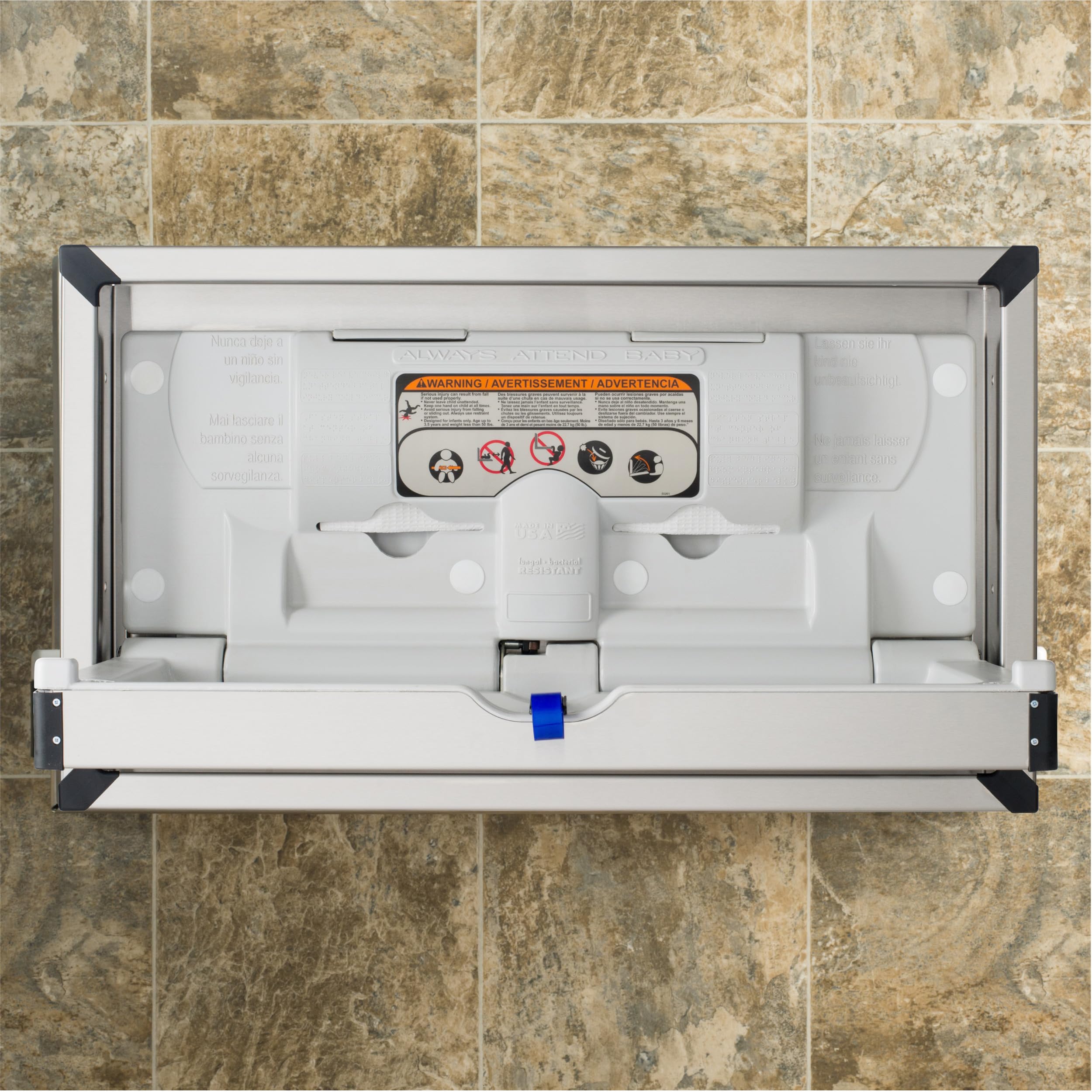 Foundations 100SSC-SM Horizontal Surface-Mounted Baby Changing Station for Commercial Restrooms, Durable Stainless Steel Design, Easy to Clean & Install, Meets All Safety Standards, Made in The USA