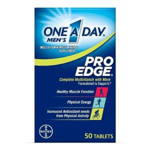 one a day men’s pro edge multivitamin, supplement with vitamin a, vitamin c, vitamin d, vitamin e and zinc for immune health support* and magnesium for healthy muscle function, tablet 50 count