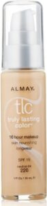 almay liquid foundation, truly lasting color, long wearing natural finish, vitamin e and lemon extract, hypoallergenic, cruelty free, dermatologist tested, 220 neutral, 1 oz