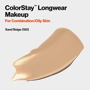 Revlon Liquid Foundation, ColorStay Face Makeup for Combination & Oily Skin, SPF 15, Longwear Medium-Full Coverage with Matte Finish, Sand Beige (180), 1.0 Oz