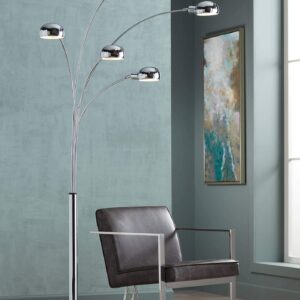 Possini Euro Design Infini Modern Mid Century Arched Floor Lamp Standing 5-Light 78" Tall Chrome Silver Metal Marble Base Swivel Dome Shade Decor for Living Room Reading House Family Bedroom Home