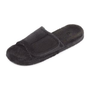 acorn men's spa slide slippers with adjustable strap and soft terry lining , black, size 10.5-11.5