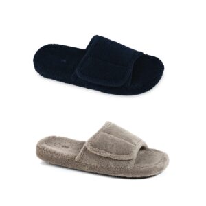 Acorn Men's Spa Slide Slippers with adjustable strap and soft terry lining , Black, size 10.5-11.5
