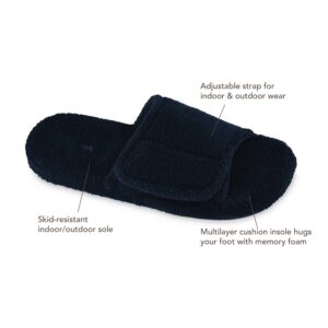 Acorn Men's Spa Slide Slippers with adjustable strap and soft terry lining , Black, size 10.5-11.5