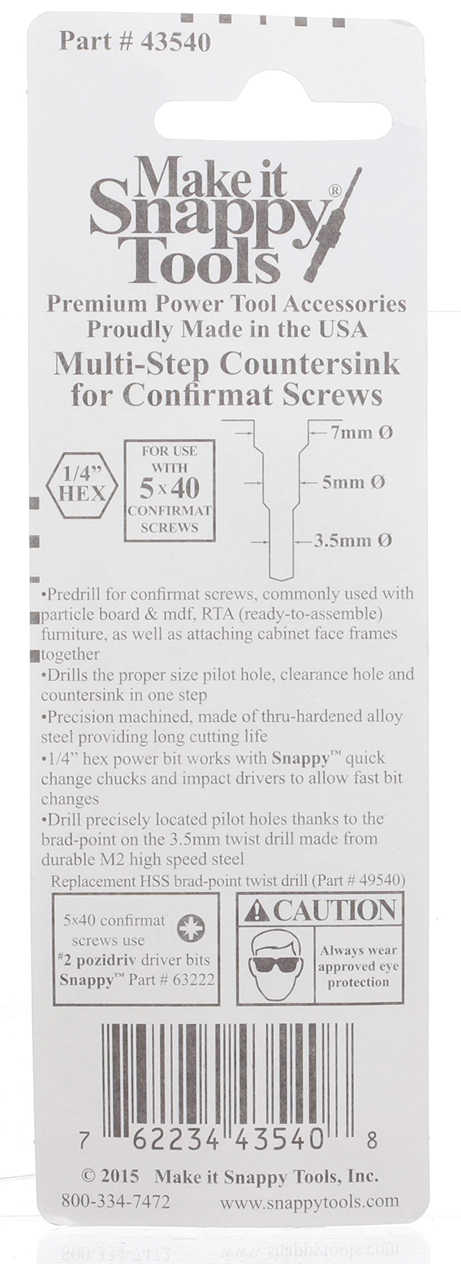 Snappy Tools 5 x 40 Confirmat Countersink #43540