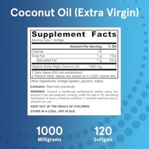 Jarrow Formulas Extra Virgin Organic Coconut Oil - 120 Softgels - Made With Certified Extra Virgin Coconut Oil - 100% Cold-Pressed & Solvent Free - Up to 120 Servings