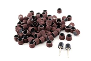 temo 100 pc 1/2 inch sand drum grit 120 medium with 2 pc 1/8 inch mandrel for dremel rotary tools