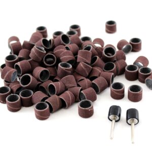 TEMO 100 pc 1/2 Inch Sand Drum Grit 120 Medium with 2 pc 1/8 Inch Mandrel for Dremel Rotary Tools