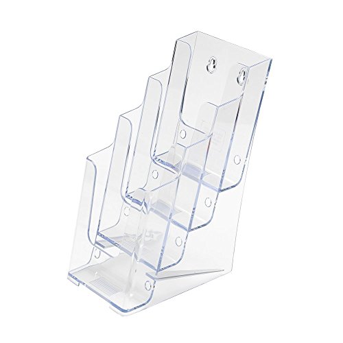 SOURCEONE.ORG Premium Brochures Holder for 4” Trifold Booklets – 4-Tier – Clear Acrylic Countertop Organizer