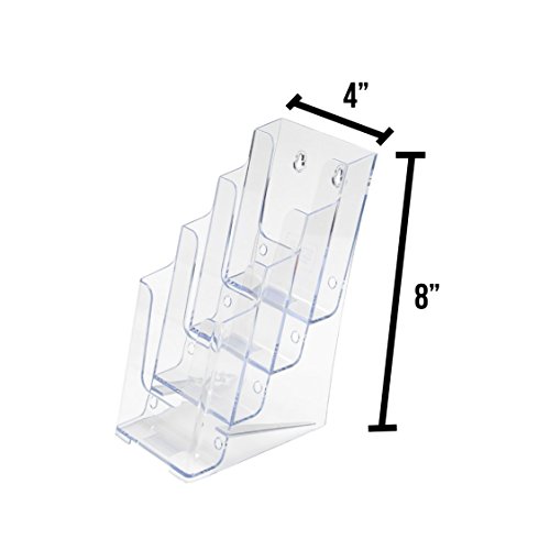 SOURCEONE.ORG Premium Brochures Holder for 4” Trifold Booklets – 4-Tier – Clear Acrylic Countertop Organizer