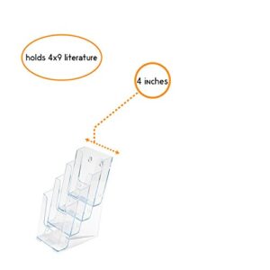 SOURCEONE.ORG Premium Brochures Holder for 4” Trifold Booklets – 4-Tier – Clear Acrylic Countertop Organizer