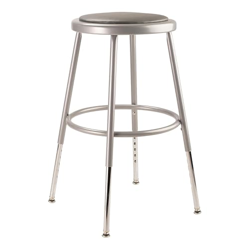 National Public Seating 6400 Series Heavy Duty 18 Inch Adjustable Height Steel Stool with Vinyl Padded Seat, Grey Frame and Legs