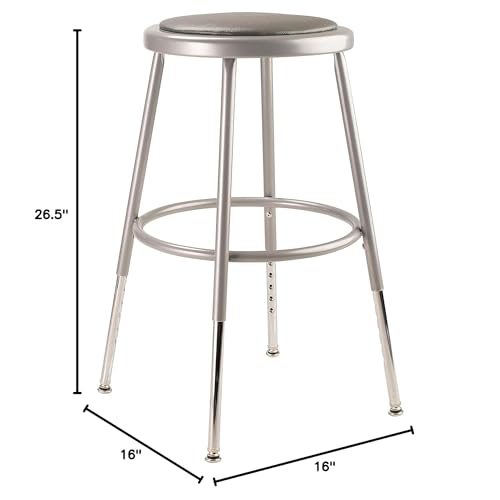 National Public Seating 6400 Series Heavy Duty 18 Inch Adjustable Height Steel Stool with Vinyl Padded Seat, Grey Frame and Legs