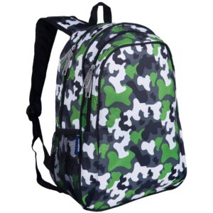 wildkin 15-inch kids backpack for boys & girls, perfect for early elementary daycare school travel, features padded back & adjustable strap (green camo)