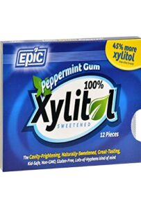 epic xylitol chewing gum - sugar free & aspartame free chewing gum sweetened w/xylitol for dry mouth & gum health (peppermint, 12-piece pack, 12 packs)