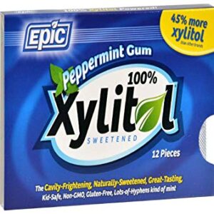 Epic Xylitol Chewing Gum - Sugar Free & Aspartame Free Chewing Gum Sweetened w/Xylitol for Dry Mouth & Gum Health (Peppermint, 12-Piece Pack, 12 Packs)