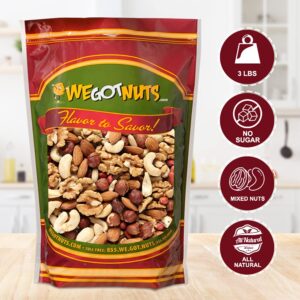 Raw Deluxe Unsalted Mixed Nuts- Premium Quality Kosher Mixed Nuts Snack by We Got Nuts- Natural Rich Flavor Cashews, Walnuts, Almonds, Pecans, Macadamia Nuts & More- Packed in A Resealable Bag- 3 lbs