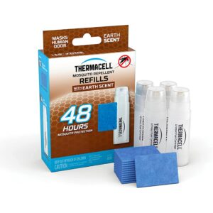 thermacell mosquito repellent refills; earth scent; compatible with any fuel-powered thermacell repeller; highly effective, long lasting, no spray or mess; 15 foot zone of mosquito protection