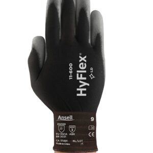 Ansell HYFLEX 11-600 Light Duty Nylon Industrial Gloves w/Palm Coating for Metal Fabrication, Automotive - Medium (8), Black (12 Pairs)