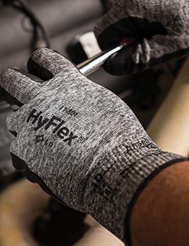 Ansell HyFlex 11-801 Nylon Glove, Black Foam Nitrile Coating, Knit Wrist Cuff, Large, Size 9 (Pack of 12)