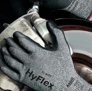 Ansell HyFlex 11-801 Nylon Glove, Black Foam Nitrile Coating, Knit Wrist Cuff, Large, Size 9 (Pack of 12)