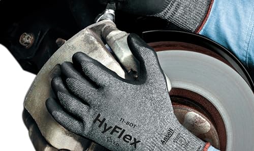 Ansell HyFlex 11-801 Nylon Glove, Black Foam Nitrile Coating, Knit Wrist Cuff, Large, Size 9 (Pack of 12)