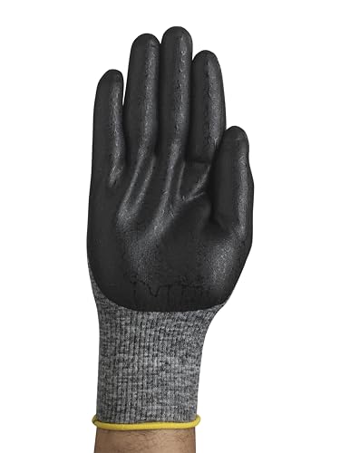 Ansell HyFlex 11-801 Nylon Glove, Black Foam Nitrile Coating, Knit Wrist Cuff, Large, Size 9 (Pack of 12)