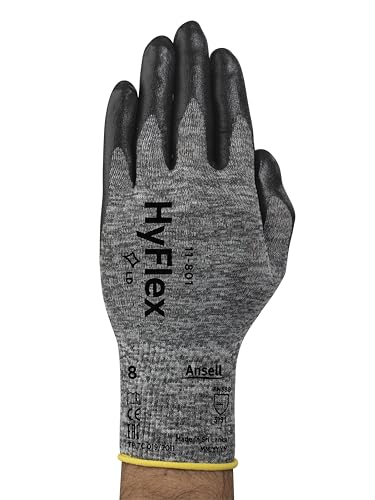 Ansell HyFlex 11-801 Nylon Glove, Black Foam Nitrile Coating, Knit Wrist Cuff, Large, Size 9 (Pack of 12)