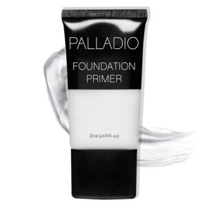 palladio foundation primer, lightweight and velvety primer with aloe vera and chamomile, wear alone or as foundation base, minimizes fine lines and pores, helps makeup last longer, 0.674 oz