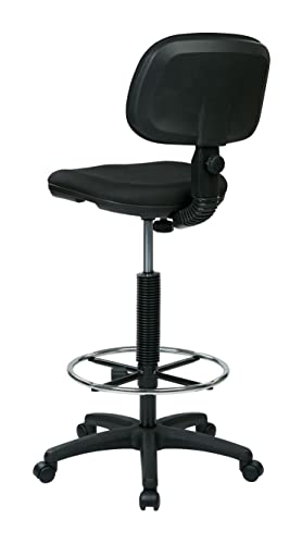 Office Star DC Series Adjustable Drafting Chair with Foot Ring and Sculptured Foam Seat, Icon Black Fabric