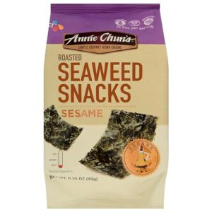 annie chun's - roasted seaweed snacks, sesame-flavor, 0.35 oz, keto, vegan, gluten-free, dairy free, light & airy, hearty & delicious snacks, 0.16-oz (pack of 12)