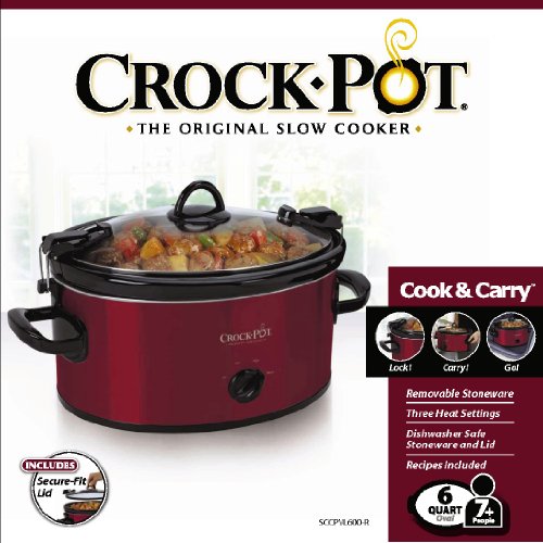 Crock-Pot 6-Quart Cook & Carry Oval Manual Portable Slow Cooker, Red - SCCPVL600-R