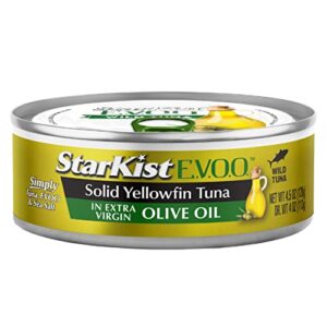 starkist e.v.o.o. solid yellowfin/light tuna in extra virgin olive oil - 4.5 oz can (pack of 12)(packaging may vary)