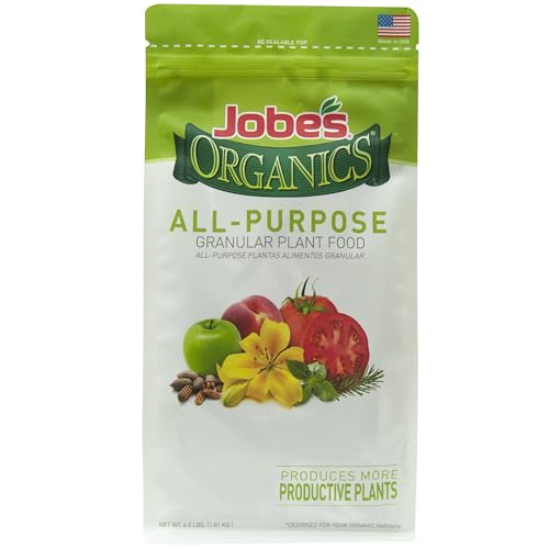 Jobe’s Organics Granular All Purpose Fertilizer, Easy Plant Care Fertilizer for Vegetables, Flowers, Shrubs, Trees, and Plants, 4 lbs Bag